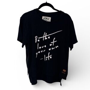 PEACE LOVE WORLD Women’s Side Zipper Black Tee Size Small